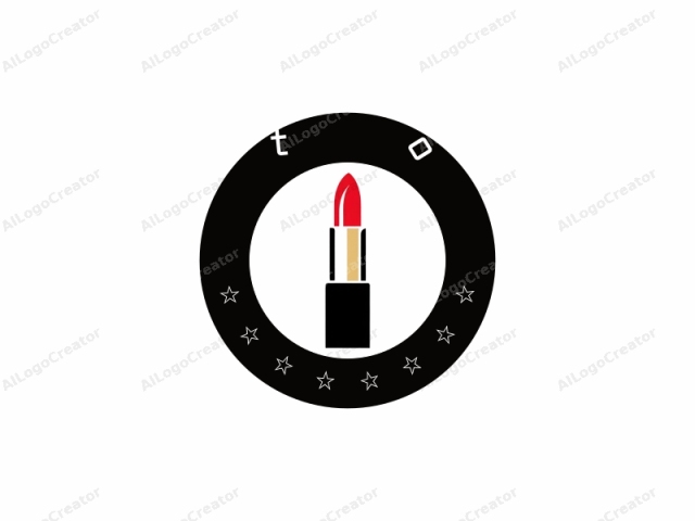 Das Bild ist ein minimalistisches Logo einer Lippenstift-Röhre, gestaltet in einem flachen, digitalen Zeichenstil. Der Lippenstift selbst ist in einem kräftigen Rot dargestellt, das Lebendigkeit und Kühnheit symbolisiert. Die Röhre ist in Schwarz und Weiß gehalten, mit der