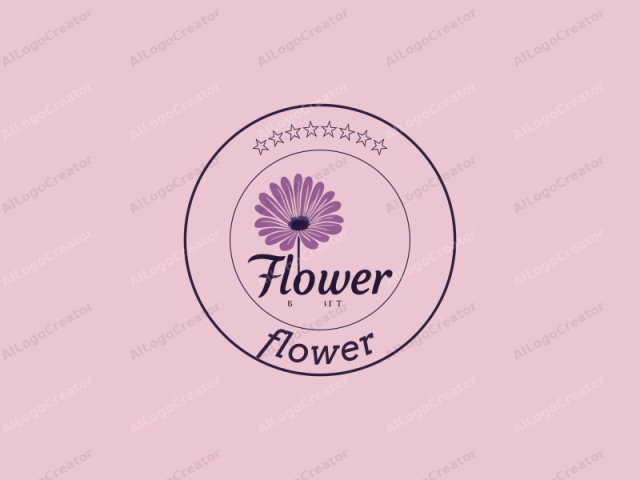 Este es un diseño de logotipo minimalista que presenta la palabra "Flor" y la frase "ba Alutty" en un fondo rosa claro. El elemento central es una flor morada estilizada, compuesta por una forma de pétalo simplificada y abstracta con un