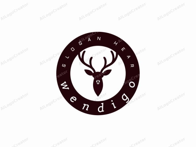 This is a logo featuring the silhouette of a deer’s head against a white background. The deer is depicted in a minimalist, solid maroon hue, emphasizing its symmetrical antlers and large, round eyes. The antlers, which are prominently