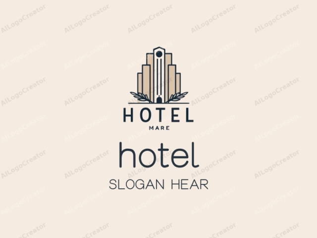 featuring a modern, minimalist design. The logo is set against a plain, light beige background, which serves as a neutral canvas that highlights the logo's elements without distraction. At the center of the image is a stylized building, depicted in a sleek