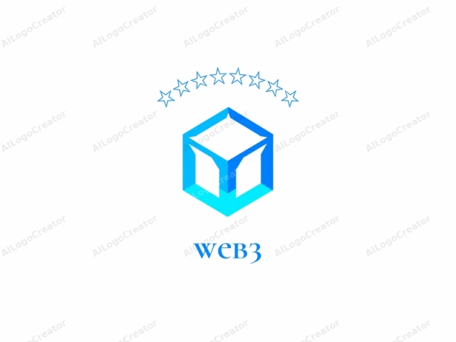 emphasizing geometric clarity and modernity. This is a digital logo image featuring a minimalist and abstract design, characterized by a hexagonal shape. The hexagon is rendered in cool shades of blue, ranging from a light blue to a deep cyan. The