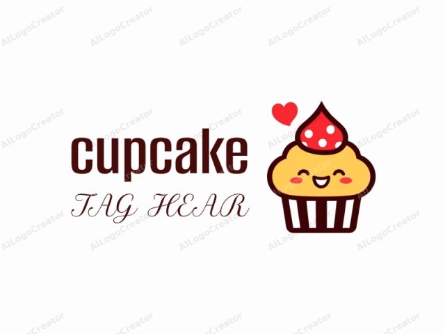 a cute, smiling cupcake. The cupcake is designed in a playful, cartoonish style with a simple, minimalist aesthetic. Its face is depicted with large, black eyes and a tiny, triangular nose. The cupcake's mouth is a