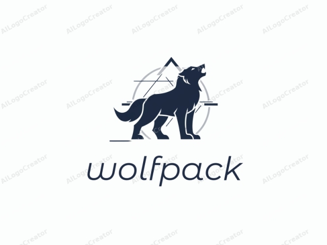 a stylized wolf. This logo features a sleek, black wolf standing on all fours in a classic profile, with its mouth open, showing sharp teeth, and an intense, alert expression. The wolf's body is depicted in a minimalistic,