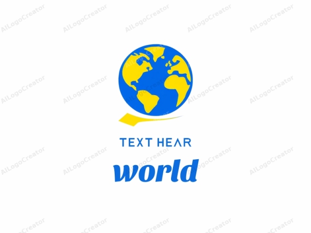 which features a stylized, flat representation of the Earth. The logo consists of a simplified globe with distinct blue and yellow colors. The blue portions represent the oceans, while the yellow areas signify the continents. In the center of the globe, there