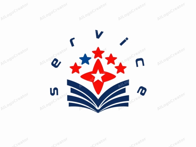 This logo image is a stylized graphic with a patriotic theme. It features a central design with an open book at the base. The book is represented by three dark blue horizontal stripes that converge at the bottom, resembling pages with a fold. Above