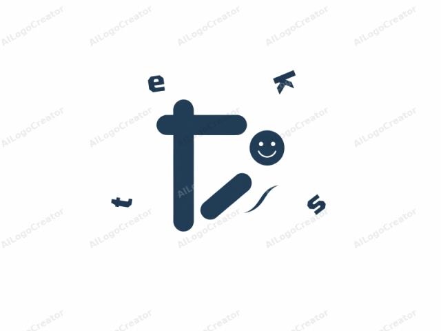 This is a digital icon consisting of two main elements. The first element is a large, dark blue, simplified letter "t" with rounded corners, occupying the central portion of the image. Positioned on the right side of the "t" is