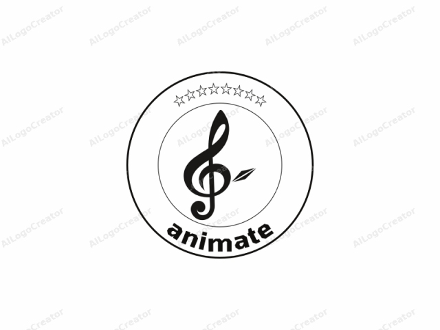 treble clef, สัญลักษณ์ที่เป็นเอกลักษณ์ในสัญกรณ์ดนตรี treble clef ถูกวาดในสีดำและขาว วางบนพื้นหลังสีขาวเรียบ เป็นการออกแบบกราฟิกที่เรียบง่าย สะอาดตา และเป็นที่จดจำได้ ประกอบด้วยเส้นโค้ง