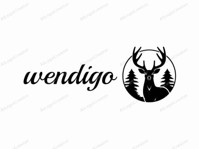 This is a minimalist, monochromatic logo featuring a stylized silhouette of a deer's head. The deer is facing forward, with large, prominent antlers extending upwards, adding a sense of majesty and strength. The antlers are depicted