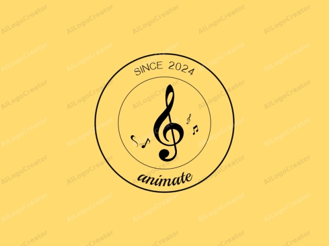 This image is a minimalist, stylized logo featuring a musical treble clef on a solid, pale yellow background. The treble clef is rendered in solid black, with the characteristic curly loop on the left side, followed by the curved