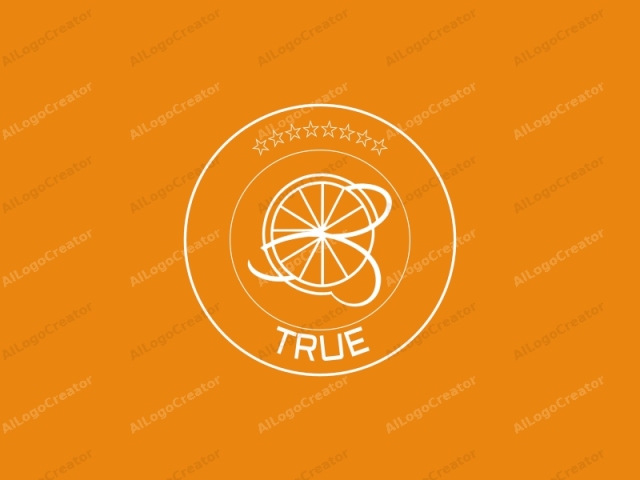 Esta imagen presenta un logo minimalista y moderno sobre un fondo naranja sólido. En el centro, hay un logo circular estilizado en blanco que representa un diseño similar a una rueda con ocho líneas radiadas equidistantes que se extienden hacia afuera desde el centro, creando un