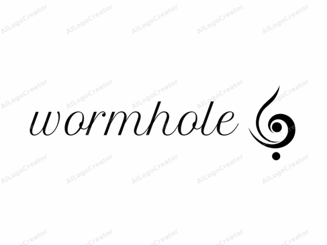 This is a minimalist black and white logo featuring a stylized, swirling design. The logo is composed of a series of flowing curves and lines, predominantly in black, set against a stark white background. The central motif is an abstract, spiral-like