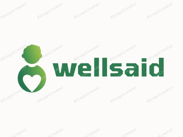 This is a digital logo featuring a simplified human figure. The image is composed entirely in shades of green, with the background being a stark white. The human figure is depicted in a silhouette style, devoid of any intricate details or textures. The head