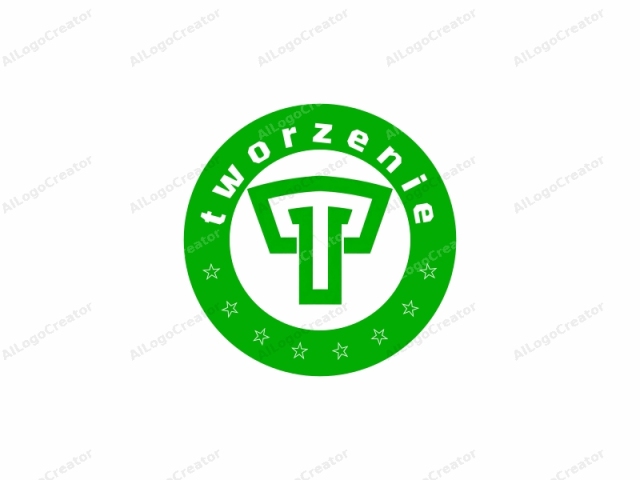 Este es un logo simple y estilizado que consiste en un diseño geométrico audaz principalmente en verde y blanco. La característica central es una forma de 'T' verde gruesa con una parte superior curva y angular y una parte inferior recta y vertical que se intersecta