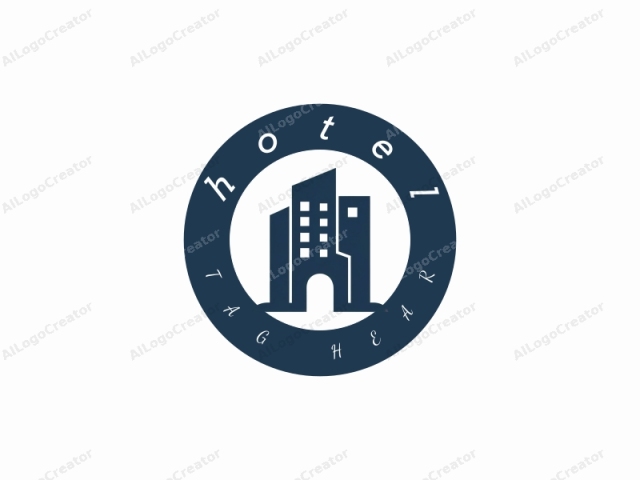 This is a minimalist black and white graphic logo representing a modern building or skyscraper. The logo features a stylized, abstract depiction of a tall, multi-story building. It is composed of two main elements: a rectangular structure and a tall,