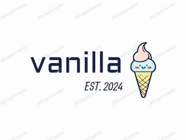 featuring a cute, stylized ice cream cone. The ice cream cone is drawn in a simple, cartoonish style with clean lines and flat colors. It is composed primarily of a pale yellow cone with a swirl of soft pink ice cream on top,