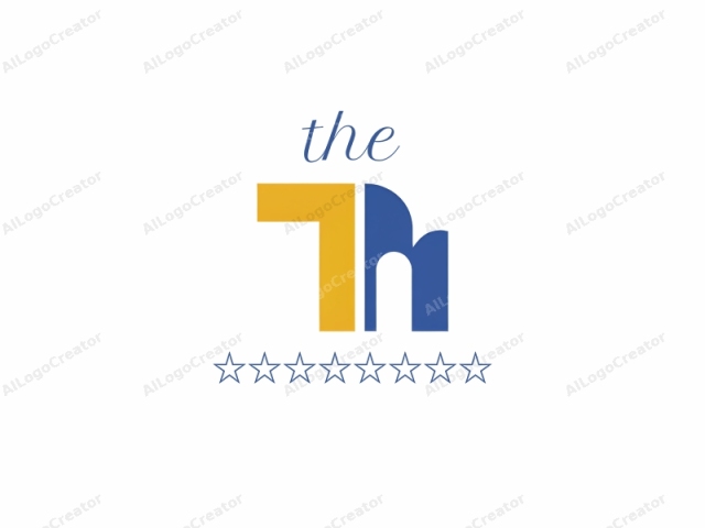 Dieses Bild ist ein einfaches, minimalistisches Logo, das einen stilisierten Buchstaben "T" und "M" in der Mitte zeigt. Der Buchstabe "T" ist prominent links platziert, mit einem blauen Stamm und einem gelben Querbalken.