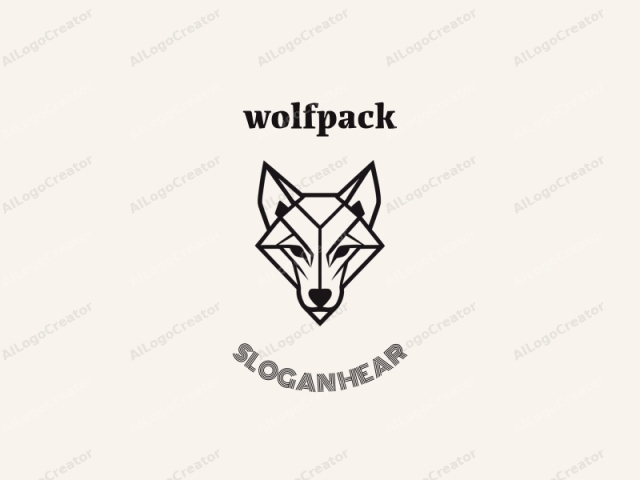 The logo is a minimalist, geometric depiction of a wolf's head, rendered in a bold, black line style on a cream-colored background. The wolf's head is simplified into clean, angular shapes with sharp lines and points, creating a modern and