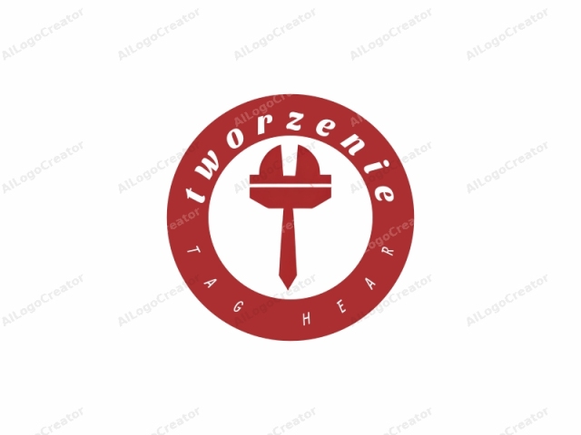 representando a un trabajador de construcción estilizado. Este logo presenta un diseño simple pero efectivo, con un enfoque minimalista que utiliza formas geométricas audaces. La figura central es una llave roja con cabeza plana y punta afilada, simbolizando la herramienta utilizada en