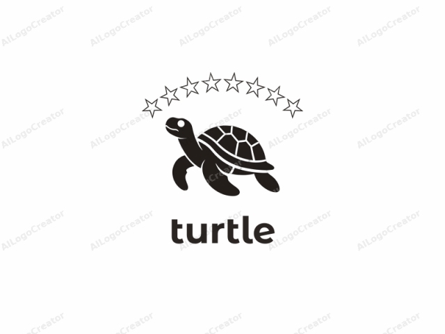 gekennzeichnet durch sein einfaches und minimalistisches Design. Dieses Logo zeigt eine stilisierte, schwarze Silhouette einer Schildkröte, die in einem sauberen, mutigen und monochromen Stil dargestellt ist. Die Schildkröte wird im Seitenprofil gezeigt, nach rechts blickend, mit ihrem Kopf