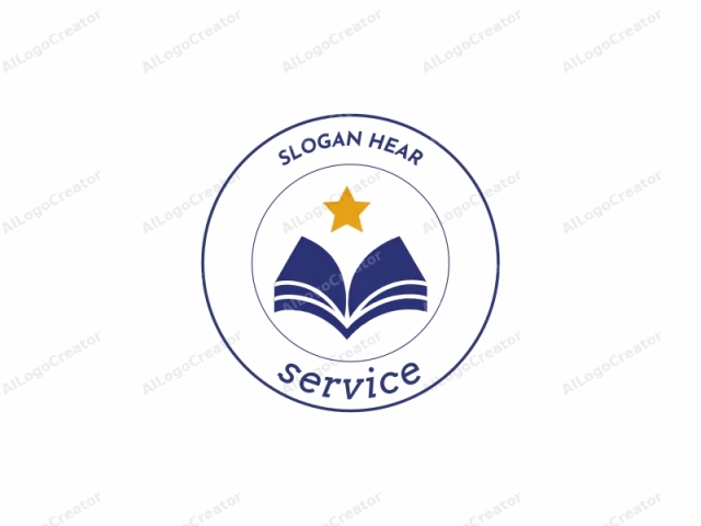 This logo is a stylized design featuring a combination of geometric and symbolic elements. The primary image is of a stylized book with two open pages, each representing a book page. The book is rendered in deep blue, with clean, bold lines