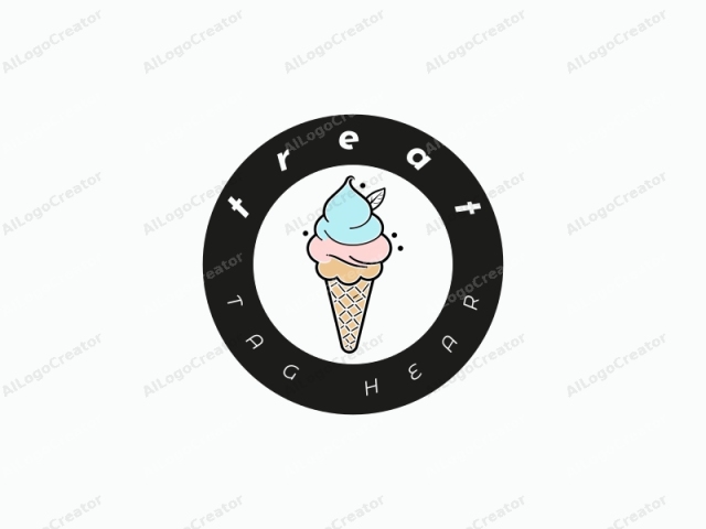 This is a digital illustration of a whimsical, pastel-colored ice cream cone on a white background. The ice cream cone is depicted in a simplistic, cartoonish style, with clean, smooth lines and a lack of detailed shading or texture.