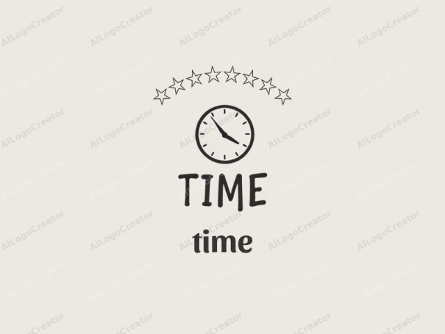 This is a minimalist, digital logo featuring a clock and text. The background is a plain, off-white color, providing a neutral and uncluttered canvas for the central design. Centered on this canvas is a simple black clock with a