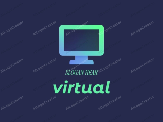 focusing on its aesthetic and symbolic qualities. This is a minimalist digital logo, featuring a flat, rectangular screen with a smooth gradient transitioning from blue to green, giving it a modern, tech-like appearance. The screen is centrally positioned against a deep navy