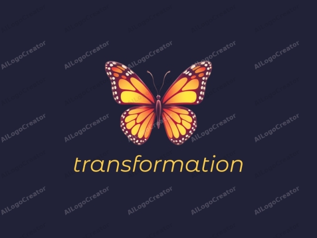 La imagen es una ilustración digital que representa una mariposa sobre un fondo azul oscuro. Las alas de la mariposa están extendidas, revelando detalles intrincados. Las alas superiores son predominantemente de un amarillo brillante con un degradado que se transforma en un naranja más oscuro cerca de los bordes.