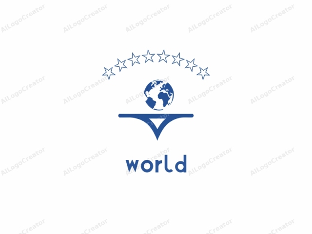 The logo is a simple, stylized illustration in a minimalistic design. It features a blue globe with white continents and blue oceans, representing the earth. The globe is positioned centrally at the top of the image, with a clean, smooth texture