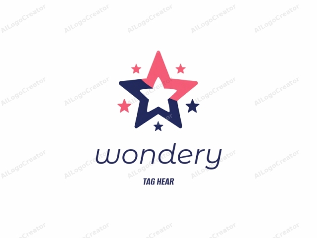 The image is a clean, minimalist digital logo design featuring a large, stylized five-point star in the center. The star's points are outlined in navy blue, with a central portion filled in bright pink. This central area is surrounded by a