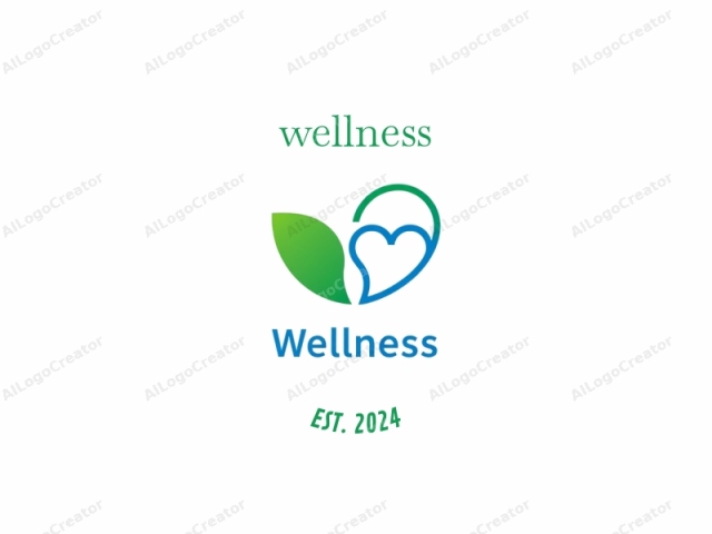 Dies ist ein digitales Logo, das in einem modernen, minimalistischen Stil entworfen wurde und zwei Hauptelemente zeigt: ein Blatt und das Wort "WELLNESS". Das Blatt ist in Grüntönen dargestellt, wobei sich sein Stiel nach oben krümmt, um den oberen Teil zu bilden