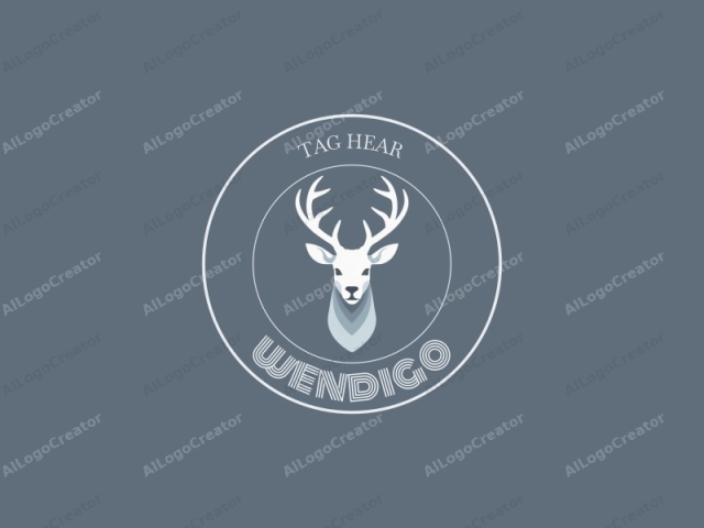 This digital illustration features a stylized, minimalist depiction of a deer's head. The subject is centered against a solid, muted grey background. The deer's face and antlers are rendered in white, contrasting starkly with the background, making them