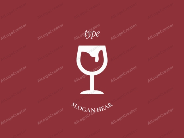 which features a minimalist, vector-style graphic design. This image consists of a simple, white wine glass icon centrally placed against a solid, burgundy red background. The wine glass is stylized with a flat, geometric shape, showcasing a bowl with