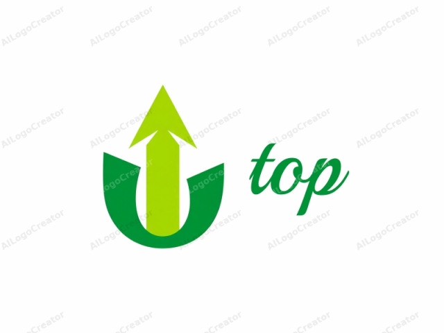 This image is a simple, abstract logo featuring a green upward-pointing arrow in the center, surrounded by a lighter green, U-shaped figure. The green arrow is sharp, clean, and sleek, with a pointed tip oriented towards the top of