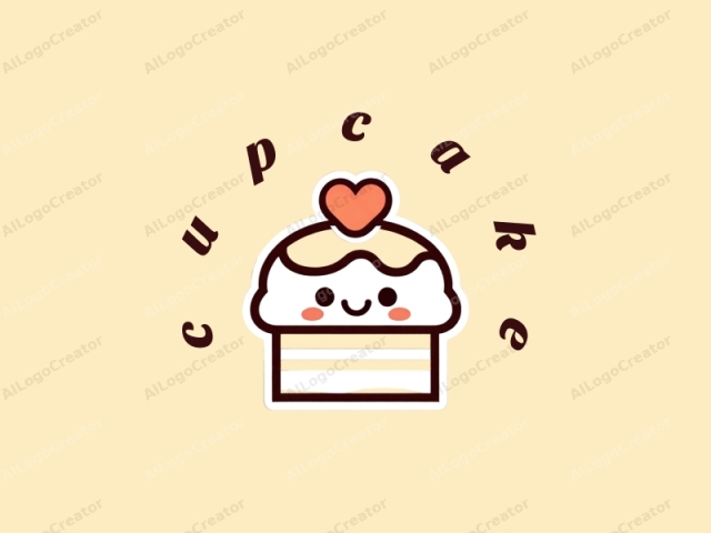 This is a stylized, cartoonish illustration of a simple cake, featuring a whimsical, childlike design. The cake is centrally positioned against a solid, pale beige background. It has a rounded, cupcake-like shape, with minimal detail