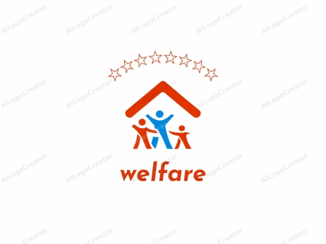 which features a minimalist, geometric style. The logo consists of three human figures within a stylized roof, symbolizing a home or shelter. The figures are depicted in a simplistic, abstract manner, without detailed facial features or clothing, emphasizing unity and