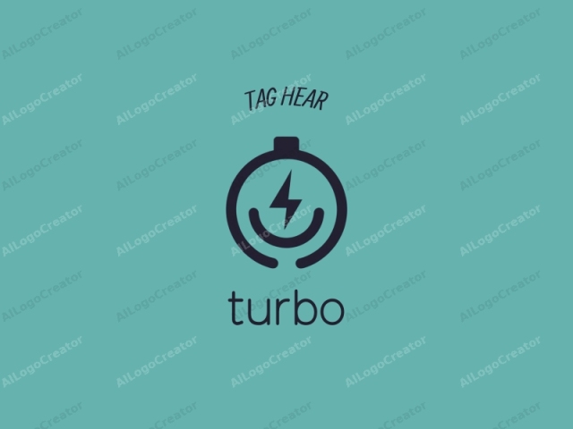 This logo is a minimalist, digital graphic design. The central subject is a stylized, black battery symbol, featuring a prominent lightning bolt emblem at the top center. Encircling the battery are two curved lines, forming a circular outline. The