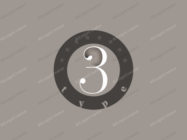 This is a minimalist, modern logo image featuring the numeral "3" in a bold, elegant font. The background is a solid, neutral gray color, providing a clean and uncluttered canvas. The numeral "3" is centrally placed