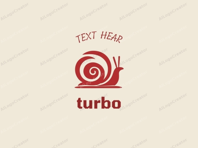 This image is a minimalist, abstract logo of a snail. The snail is depicted in a stylized manner, with a bold red color set against a pale beige background. The snail’s shell is represented by two swirling, spiral patterns