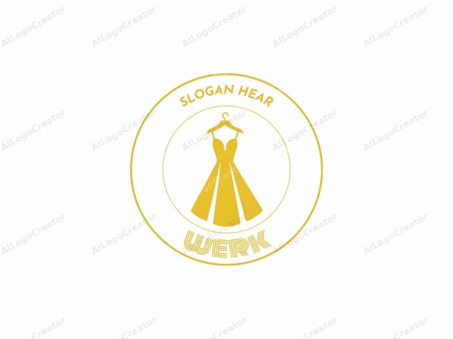 un vestido. El logotipo presenta una representación estilizada y simplificada de un vestido. El vestido está representado en un color amarillo brillante y sólido. El vestido está colgado en una percha con un gancho curvo, que también es amarillo y simplificado.