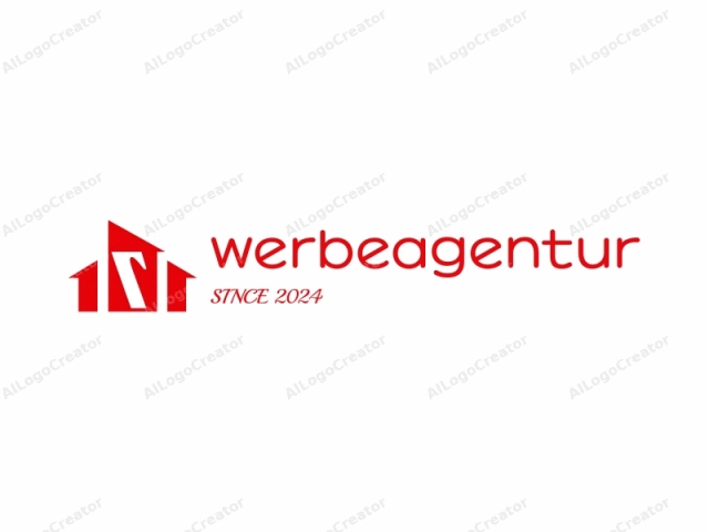 This logo image features a minimalist, geometric design in bold red and white colors. Central to the composition is a large, red triangle pointing downward on the left side. To the right of the triangle, a stylized house shape with three red roof