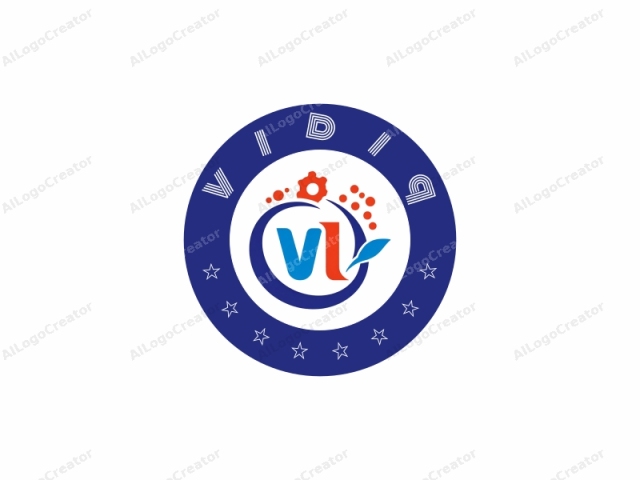 La imagen es un logo digital, con un diseño moderno y minimalista. En el centro del logo hay una "V" estilizada formada por la letra "V" en azul. La "V" está flanqueada por un símbolo de engranaje naranja arriba y