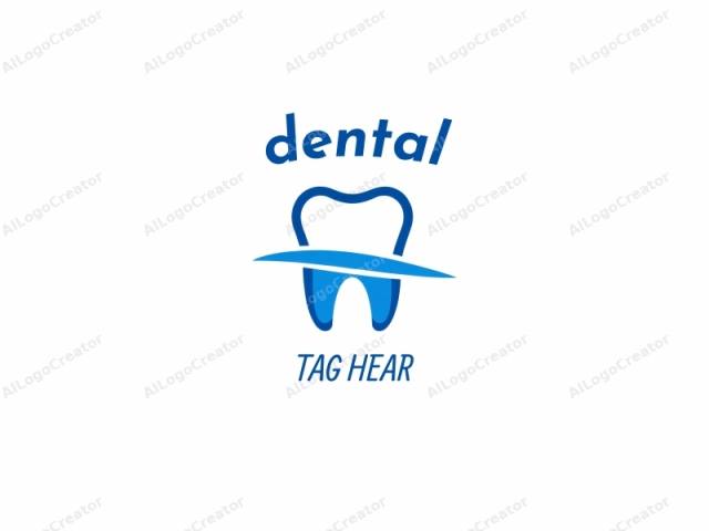 depicting a stylized blue tooth with a blue horizontal bar crossing its upper right quadrant, against a white background. The tooth is centrally positioned, showcasing a smooth, rounded shape typical of dental illustrations. The blue bar, positioned at a slight angle,