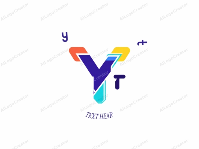 This digital graphic features a geometric logo consisting of three intersecting shapes: a large, bold, stylized "Y," a small, rounded "T," and a triangular shape. The "Y" and "T" shapes are predominantly blue,