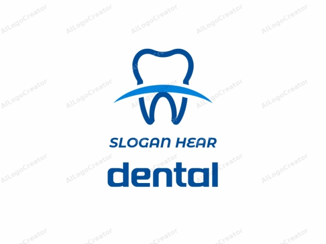 The image is a simple, minimalist vector graphic illustration of a tooth with blue outlines against a white background. The tooth is depicted with a smooth, rounded contour, symbolizing a healthy and clean aesthetic. The top of the tooth features a slight curvature