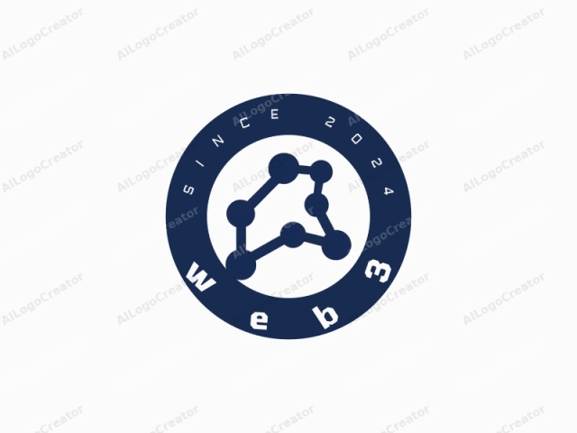 in a minimalist, geometric style. The logo features a dark blue, simple line drawing of an abstract network or molecular structure. The shape is comprised of multiple interconnected nodes, or small spheres, linked together by straight, thin lines. These lines form a