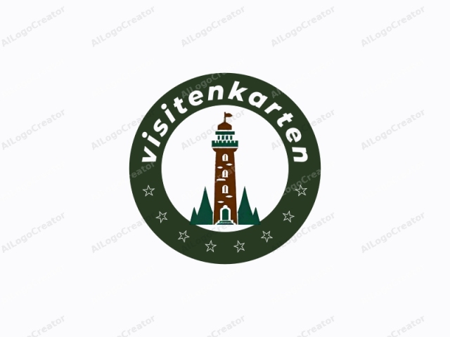 a lighthouse, featuring a minimalist design with a clean, geometric style. The lighthouse is depicted as a central, vertical figure with a solid brown body and a flat white background. Its base is wide and square, tapering slightly as it