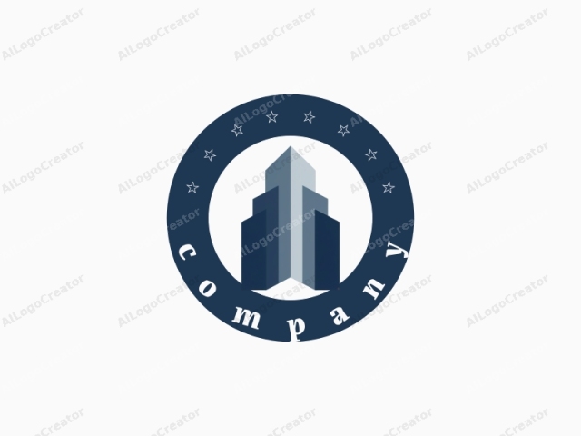 The image is a minimalist graphic logo, consisting of a stylized representation of a building. The design features three distinct shades of blue and gray, each with a gradient effect that suggests a sense of depth and solidity. The building is depicted in a