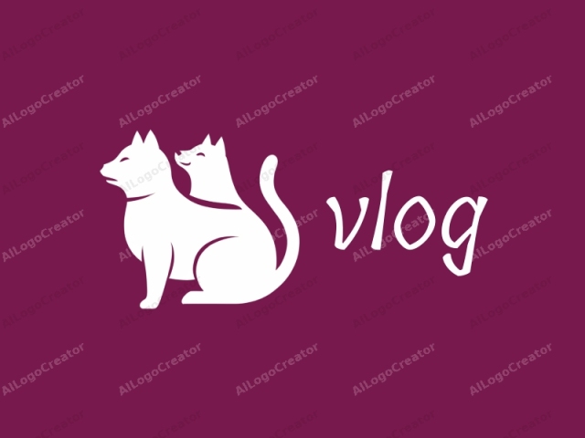 This image is a minimalist logo featuring two white cat silhouettes against a solid magenta background. The cats are stylized, with clean, smooth lines that give them a sleek and modern appearance. Both cats are facing forward, and one is