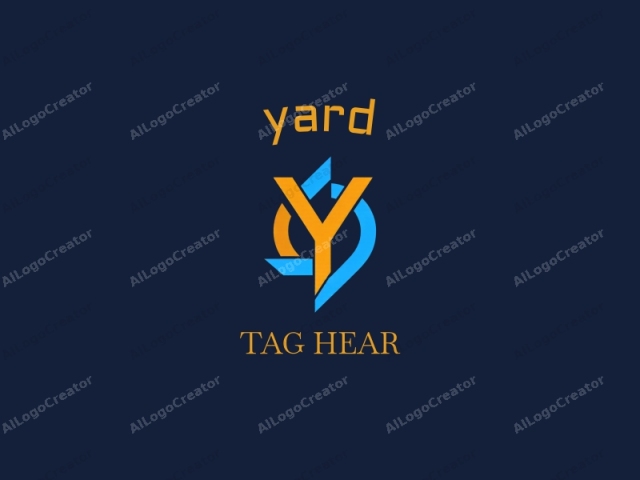 The logo consists of two distinct elements set against a dark navy blue background. The primary element is a bold, geometric shape resembling a stylized letter "Y," rendered in vibrant shades of blue and bright yellow. The blue portion of the "Y